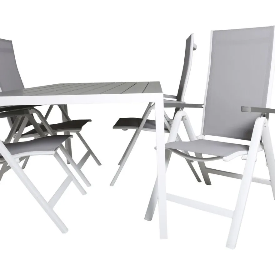 Ruokailuryhmä Venture Home, 150x90cm harmaa/valkoinen Break-pöytä + 4 harmaa/valkoista Albany-taittotuolia