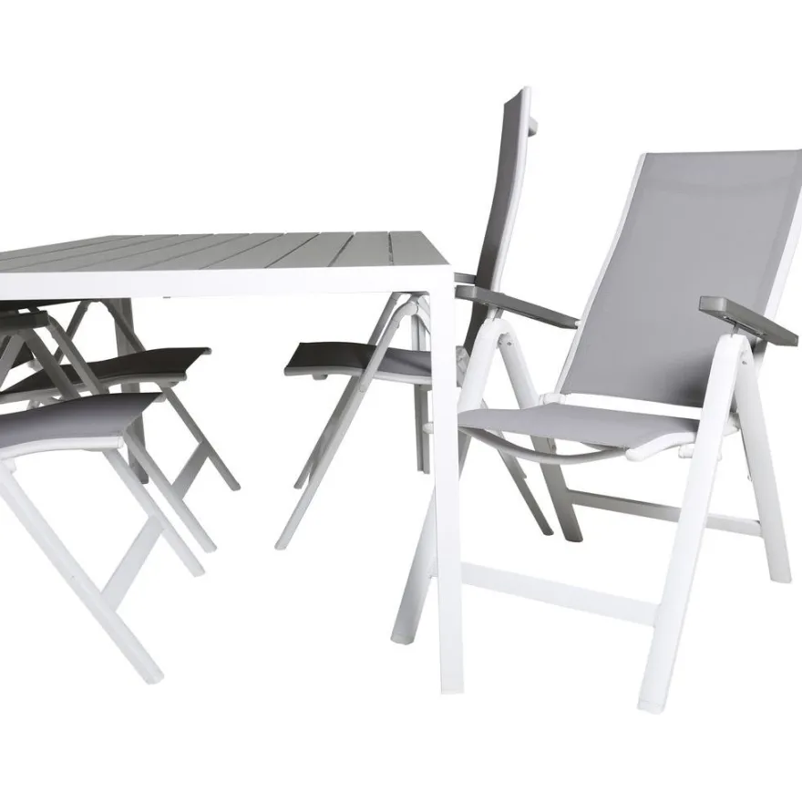 Ruokailuryhmä Venture Home, 150x90cm harmaa/valkoinen Break-pöytä + 4 harmaa/valkoista Albany-taittotuolia