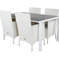 Ruokailuryhmä Venture Home, 150x90cm harmaa/valkoinen Break-pöytä + 4 valkoista Malin-tuolia