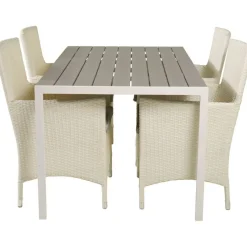 Ruokailuryhmä Venture Home, 150x90cm harmaa/valkoinen Break-pöytä + 4 valkoista Malin-tuolia