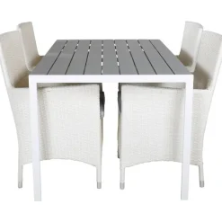 Ruokailuryhmä Venture Home, 150x90cm harmaa/valkoinen Break-pöytä + 4 valkoista Malin-tuolia