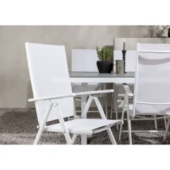 Ruokailuryhmä Venture Home, 200x100cm harmaa/valkoinen Garcia-pöytä + 6 valkoista Break-tuolia