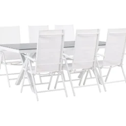 Ruokailuryhmä Venture Home, 200x100cm harmaa/valkoinen Garcia-pöytä + 6 valkoista Break-tuolia