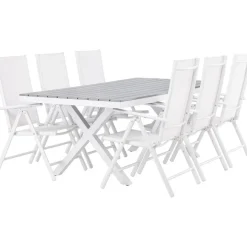 Ruokailuryhmä Venture Home, 200x100cm harmaa/valkoinen Garcia-pöytä + 6 valkoista Break-tuolia