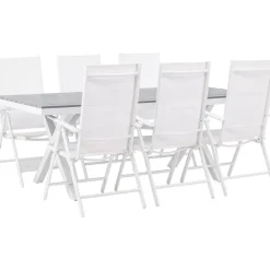 Ruokailuryhmä Venture Home, 200x100cm harmaa/valkoinen Garcia-pöytä + 6 valkoista Break-tuolia