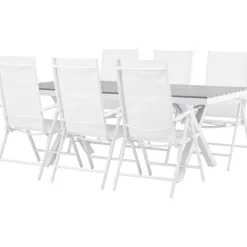 Ruokailuryhmä Venture Home, 200x100cm harmaa/valkoinen Garcia-pöytä + 6 valkoista Break-tuolia