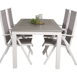 Ruokailuryhmä Venture Home, 152/210x90cm harmaa/valkoinen jatkettava Albany-pöytä + 4 harmaa/valkoista Break-säätötuolia