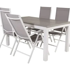 Ruokailuryhmä Venture Home, 152/210x90cm harmaa/valkoinen jatkettava Albany-pöytä + 4 harmaa/valkoista Break-säätötuolia