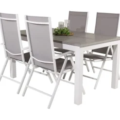 Ruokailuryhmä Venture Home, 152/210x90cm harmaa/valkoinen jatkettava Albany-pöytä + 4 harmaa/valkoista Break-säätötuolia