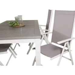 Ruokailuryhmä Venture Home, 152/210x90cm harmaa/valkoinen jatkettava Albany-pöytä + 4 harmaa/valkoista Break-säätötuolia