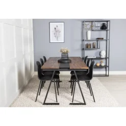 Ruokailuryhmä Venture Home, 200x90cm Jakarta-pöytä + 6 mustaa Arctic-tuolia