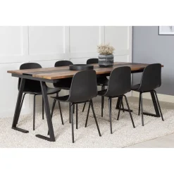 Ruokailuryhmä Venture Home, 200x90cm Jakarta-pöytä + 6 mustaa Arctic-tuolia