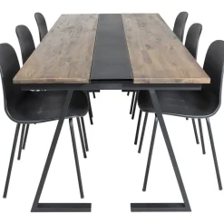 Ruokailuryhmä Venture Home, 200x90cm Jakarta-pöytä + 6 mustaa Arctic-tuolia