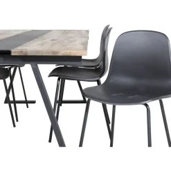 Ruokailuryhmä Venture Home, 200x90cm Jakarta-pöytä + 6 mustaa Arctic-tuolia