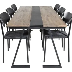 Ruokailuryhmä Venture Home, 200x90cm Jakarta-pöytä + 6 mustaa Polly-tuolia