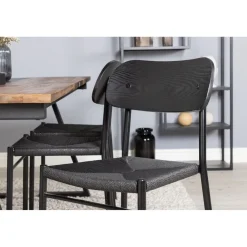 Ruokailuryhmä Venture Home, 200x90cm Jakarta-pöytä + 6 mustaa Polly-tuolia