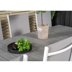 Ruokailuryhmä Venture Home, 229/310x100cm jatkettava harmaa/valkoinen Levels-pöytä + 10 harmaa/valkoista Break-säätötuolia