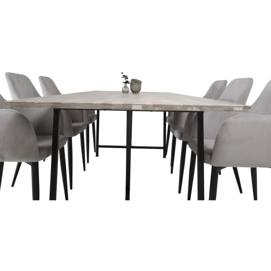 Ruokailuryhmä Venture Home, 250x100cm Jepara-pöytä + 6 Comfort -tuolia, vakosametti
