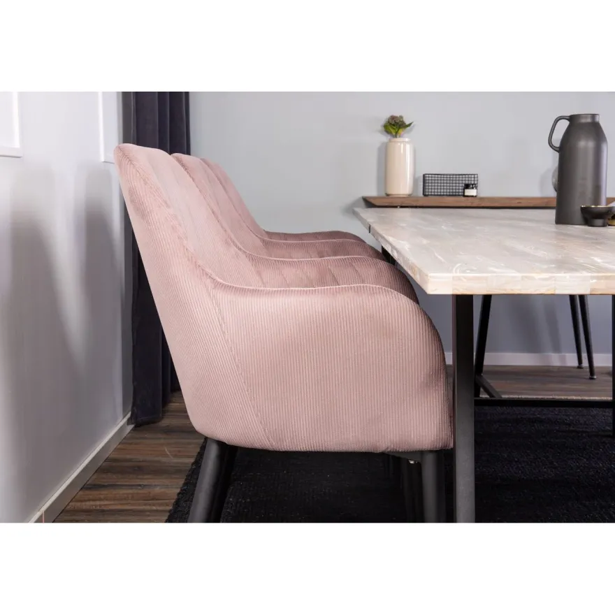 Ruokailuryhmä Venture Home, 250x100cm Jepara-pöytä + 6 Comfort -tuolia, vakosametti