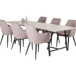 Ruokailuryhmä Venture Home, 250x100cm Jepara-pöytä + 6 Comfort -tuolia, vakosametti