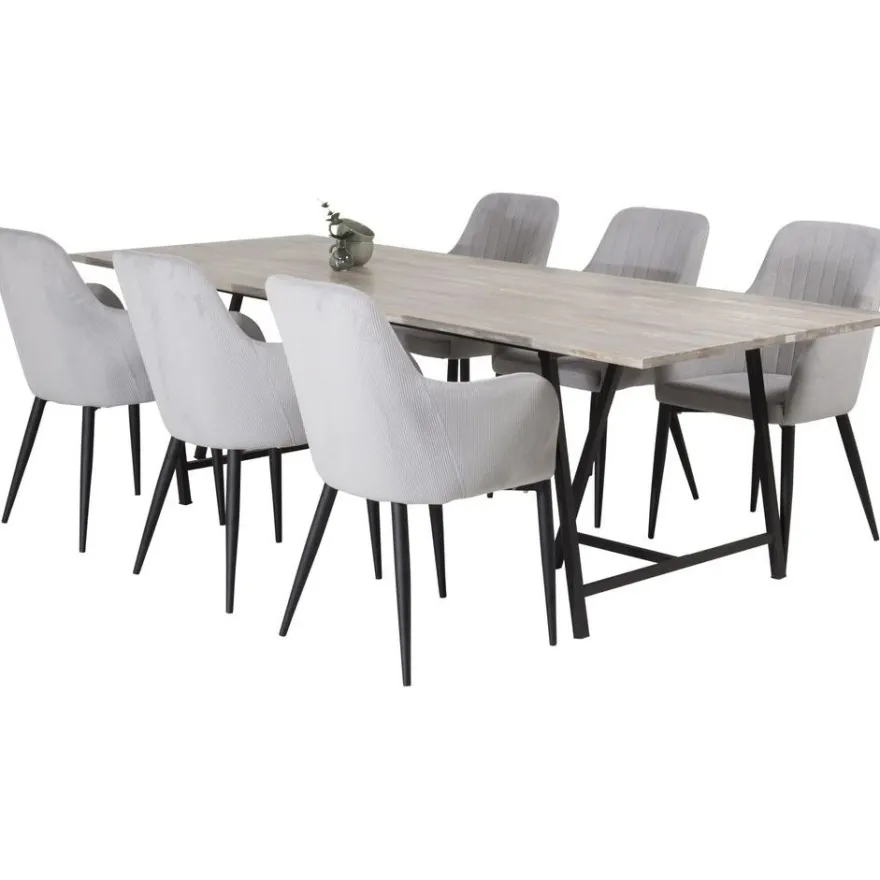 Ruokailuryhmä Venture Home, 250x100cm Jepara-pöytä + 6 Comfort -tuolia, vakosametti