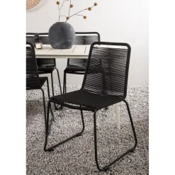 Ruokailuryhmä Venture Home, 200x90cm Lina-pöytä + 6 mustaa Lindos-tuolia