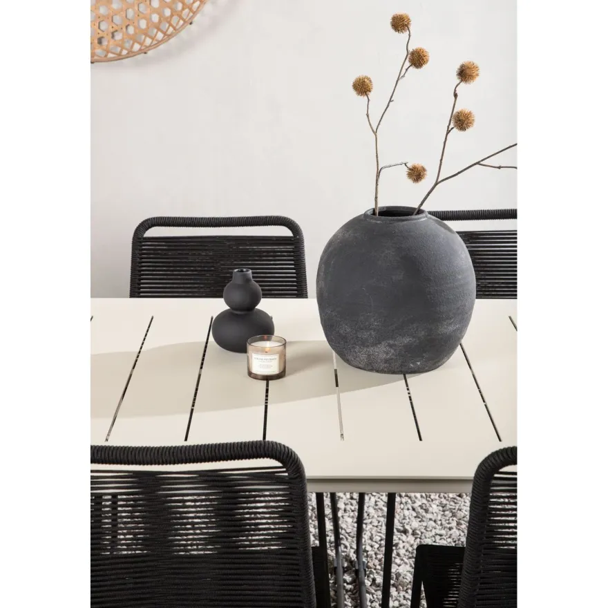 Ruokailuryhmä Venture Home, 200x90cm Lina-pöytä + 6 mustaa Lindos-tuolia