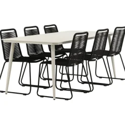 Ruokailuryhmä Venture Home, 200x90cm Lina-pöytä + 6 mustaa Lindos-tuolia