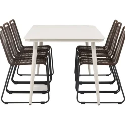 Ruokailuryhmä Venture Home, 200x90cm Lina-pöytä + 6 ruskeaa Lindos-tuolia