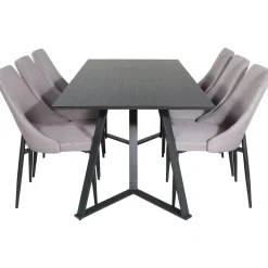 Ruokailuryhmä Venture Home, 180x90cm Marina-pöytä + 6 harmaata Leone-tuolia