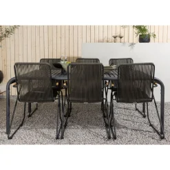 Ruokailuryhmä Venture Home, 200x100cm musta Borneo-pöytä + 6 Bois-tuolia