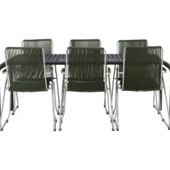 Ruokailuryhmä Venture Home, 200x100cm musta Borneo-pöytä + 6 Bois-tuolia