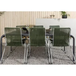 Ruokailuryhmä Venture Home, 200x100cm musta Borneo-pöytä + 6 Bois-tuolia