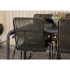 Ruokailuryhmä Venture Home, 200x100cm musta Borneo-pöytä + 6 Bois-tuolia