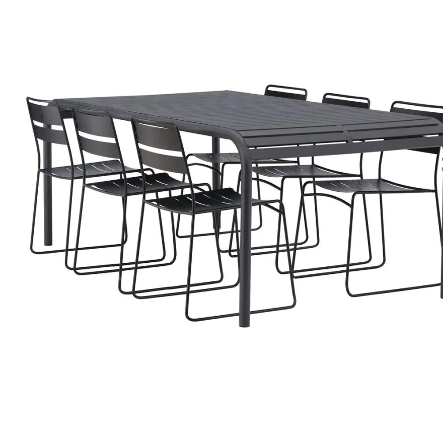 Ruokailuryhmä Venture Home, 200x100cm musta Borneo-pöytä + 6 Lina-tuolia
