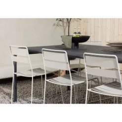 Ruokailuryhmä Venture Home, 200x100cm musta Borneo-pöytä + 6 Lina-tuolia