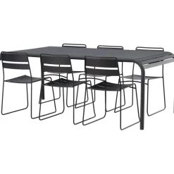 Ruokailuryhmä Venture Home, 200x100cm musta Borneo-pöytä + 6 Lina-tuolia