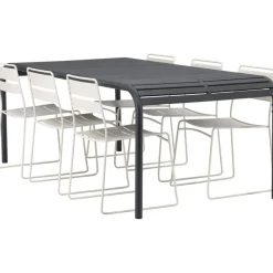Ruokailuryhmä Venture Home, 200x100cm musta Borneo-pöytä + 6 Lina-tuolia