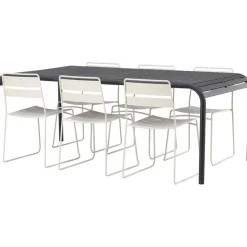Ruokailuryhmä Venture Home, 200x100cm musta Borneo-pöytä + 6 Lina-tuolia