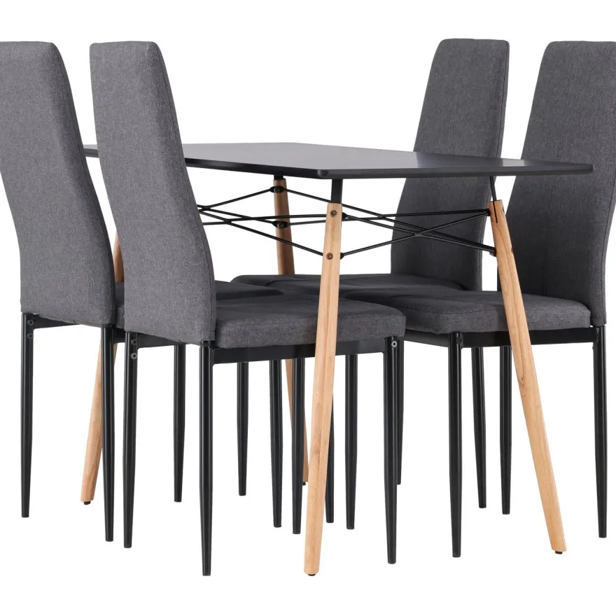 Ruokailuryhmä Venture Home, 120x60cm musta Danburi + 4 tummanharmaata Petra-tuolia