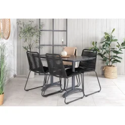 Ruokailuryhmä Venture Home, 120x70cm musta Denver-pöytä + 4 Lindos-tuolia