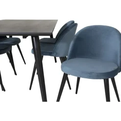 Ruokailuryhmä Venture Home, 180x90cm musta Dipp-pöytä + 6 Velvet-tuolia, sametti
