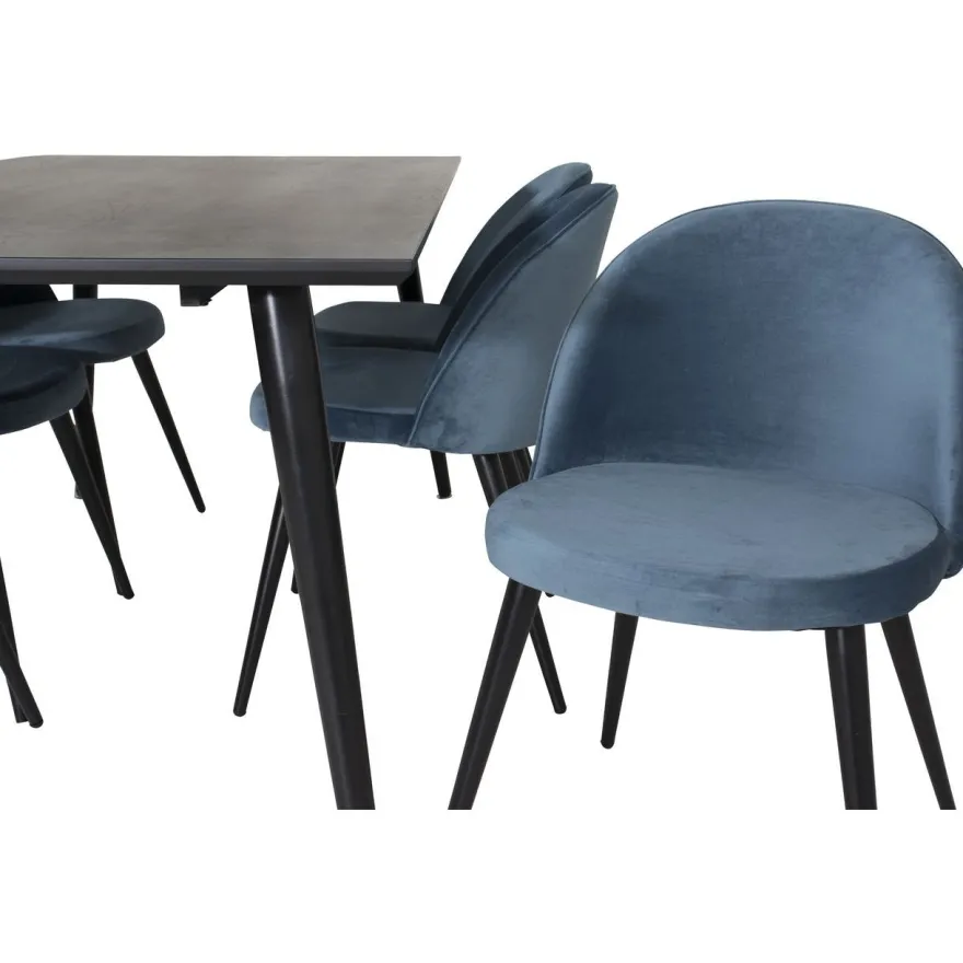 Ruokailuryhmä Venture Home, 180x90cm musta Dipp-pöytä + 6 Velvet-tuolia, sametti