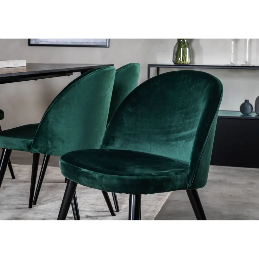 Ruokailuryhmä Venture Home, 180x90cm musta Dipp-pöytä + 6 Velvet-tuolia, sametti