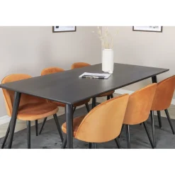 Ruokailuryhmä Venture Home, 180x90cm musta Dipp-pöytä + 6 Velvet-tuolia, sametti