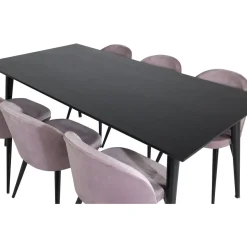 Ruokailuryhmä Venture Home, 180x90cm musta Dipp-pöytä + 6 Velvet-tuolia, sametti