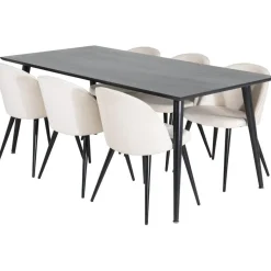 Ruokailuryhmä Venture Home, 180x90cm musta Dipp-pöytä + 6 Velvet-tuolia, sametti