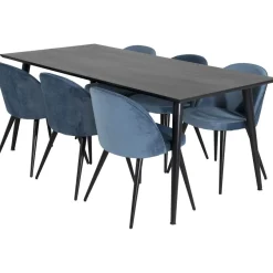 Ruokailuryhmä Venture Home, 180x90cm musta Dipp-pöytä + 6 Velvet-tuolia, sametti