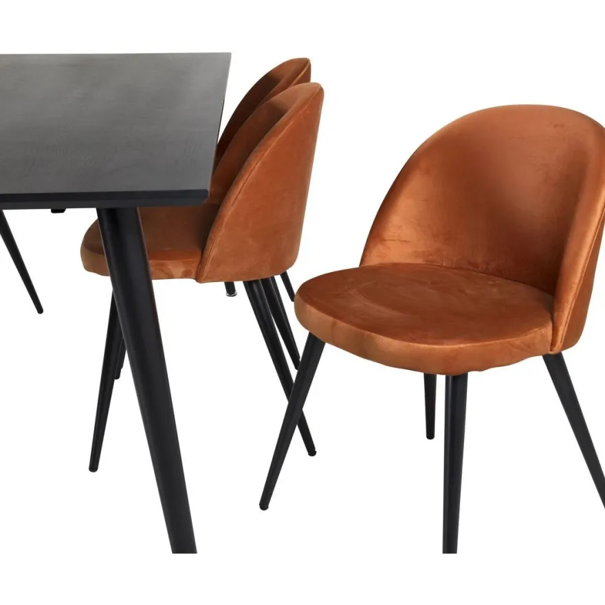 Ruokailuryhmä Venture Home, 180x90cm musta Dipp-pöytä + 6 Velvet-tuolia, sametti