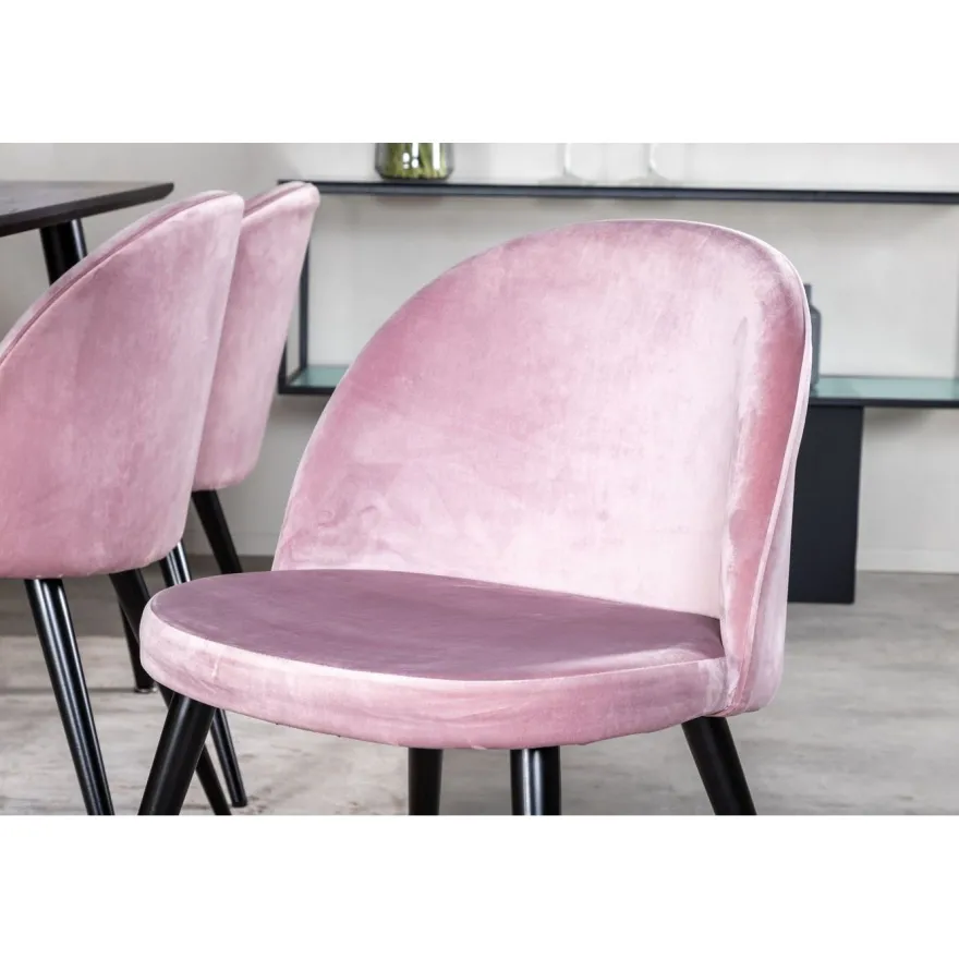 Ruokailuryhmä Venture Home, 180x90cm musta Dipp-pöytä + 6 Velvet-tuolia, sametti
